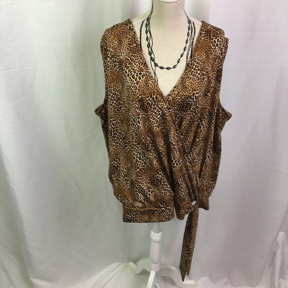 Worthington Alfie Animal Sleeveless Wrap Top Brown XXL